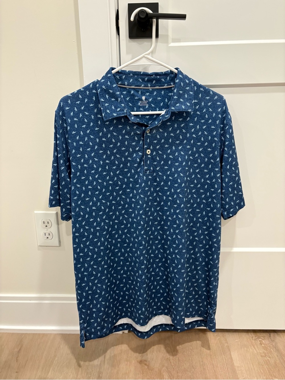 Johnnie-O Boys Navy Blue Polo with White Micro Print